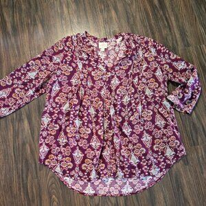 ST. JOHN'S BAY Boho Style Floral & Paisley Tunic Blouse SIZE L
